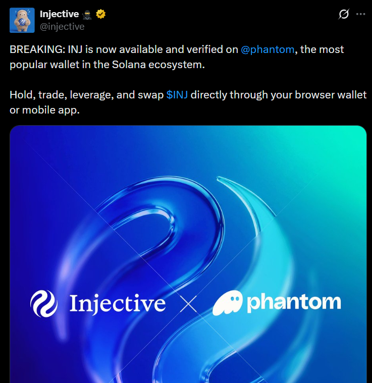 Official Injective and Phantom announcement graphic for INJ on Solana